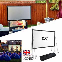 150 Projector Screen With Stand & Bag 169HD For Home Theater Backyard Movie