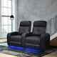 2-seat Black Leather Power Recline Home Theatre Seating Led Base Lighting