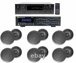 6000w 6-Zone, Home Theater Bluetooth Receiver+12 Black 6.5 Ceiling Speakers+EQ