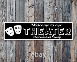 HOME THEATER Metal Sign Personalized Family Name Plaque Cinema Room Wall Decor