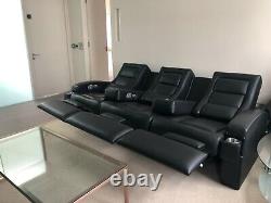 Home Theatre/Cinema Seats Fully Reclinable, Black Leather, Three-Seater