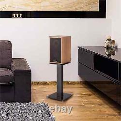 Surround Speaker Stands Sound Home Theater HiFi Pair Spikes Glass 20cm MDF Black