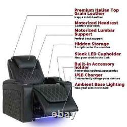Valencia Home Theatre Chair Oslo Power Reclining, LED Base In Black Leather