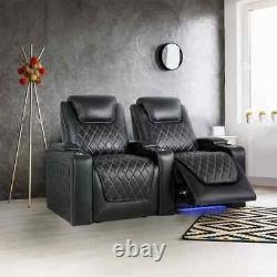 Valencia Oslo Home Theatre Seating Power Recling Row of 2 In Black Leather