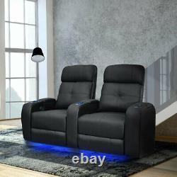 Valencia Verona Row of 2 Black Leather Power Reclining Home Theatre Seating