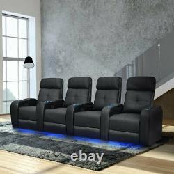 Valencia Verona Row of 4 Black Leather Power Reclining Home Theatre Seating