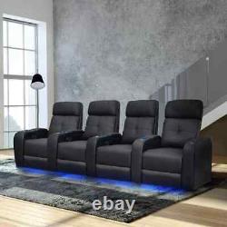 Valencia Verona Row of 4 Power Reclining Black Leather Home Theatre Seating