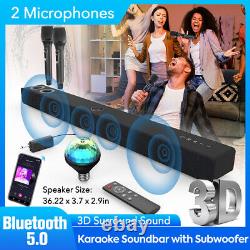 Wireless Bluetooth TV Sound Bar Home Theater Subwoofer Soundbar 2 Karaoke Mic